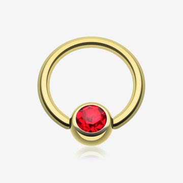Gold Plated Gem Ball Captive Bead Ring-Red